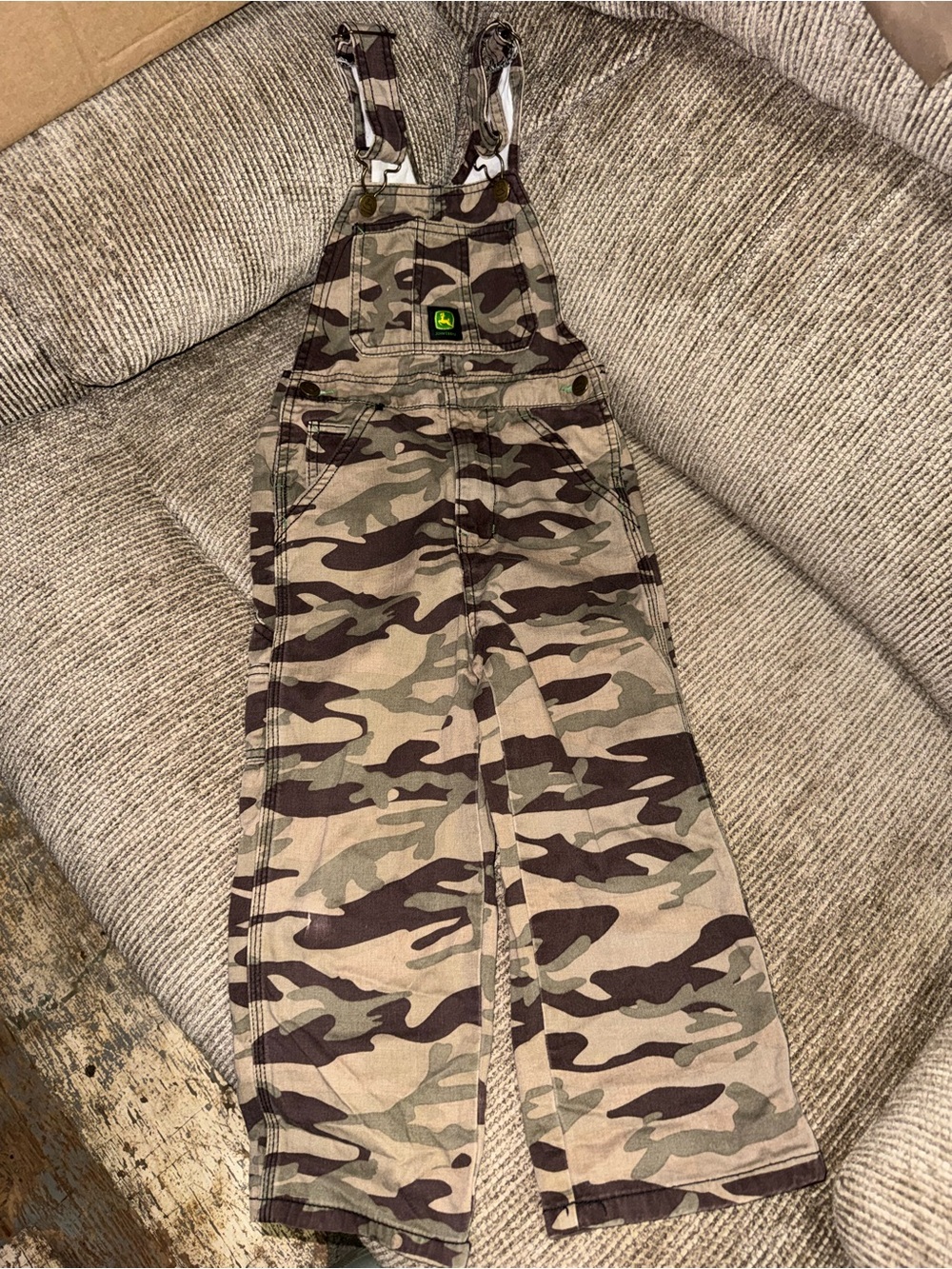 John Deere Toddler Green Brown Camouflage Cameo Bib Overalls Size 5 Boy Girl